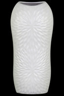 Ceramic Tall Engraved Leaf Design Half-Circle Vase, Large, White-Vases-White-Ceramic-Coated Finish-JadeMoghul Inc.