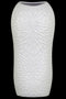 Ceramic Tall Engraved Leaf Design Half-Circle Vase, Large, White-Vases-White-Ceramic-Coated Finish-JadeMoghul Inc.