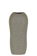 Ceramic Tall Engraved Leaf Design Half-Circle Vase, Small, Gray-Vases-Gray-Ceramic-Coated Finish-JadeMoghul Inc.