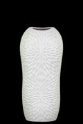 Ceramic Tall Engraved Leaf Design Half-Circle Vase, Small, White-Vases-White-Ceramic-Coated Finish-JadeMoghul Inc.