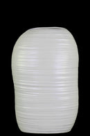 Ceramic Tall Irregular Vase With Combed Design, Small, White-Vases-White-Ceramic-Coated Finish-JadeMoghul Inc.