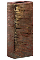 Ceramic Tall Rectangular Ribbed Design Vase, Large, Distressed Copper Finish-Vases-Brown-Ceramic-Distressed Finish-JadeMoghul Inc.