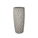 Ceramic Tapered Table Vase with Embossed Diamond Design, White-Vases-White-Ceramic-JadeMoghul Inc.