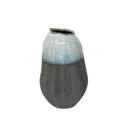 Ceramic Two Toned Vase with Titled Mouth Rim and Bottom, Small, Blue and Gray-Vases-Gray and Blue-Ceramic-JadeMoghul Inc.