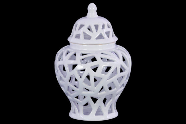 Ceramic Urn Vase With Triangular Cutout Design, Large, White-Vases-White-Ceramic-JadeMoghul Inc.