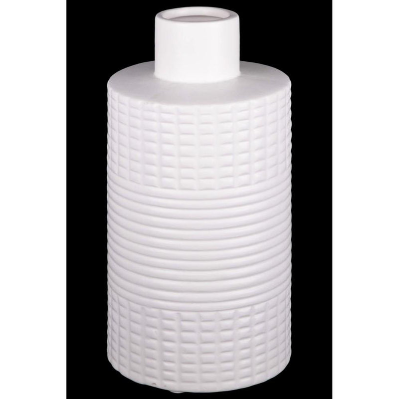Ceramic Vase In Cylindrical Shape, White-Vases-White-Ceramic-Matte Finish-JadeMoghul Inc.