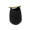 Ceramic Vase With Bamboo Handle And Round Base, Large, Matte Black
