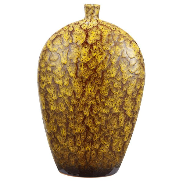 Ceramic Vase With Dripping Glazed Texture, Yellow and Brown-Vases-Yellow and Brown-Ceramic-JadeMoghul Inc.