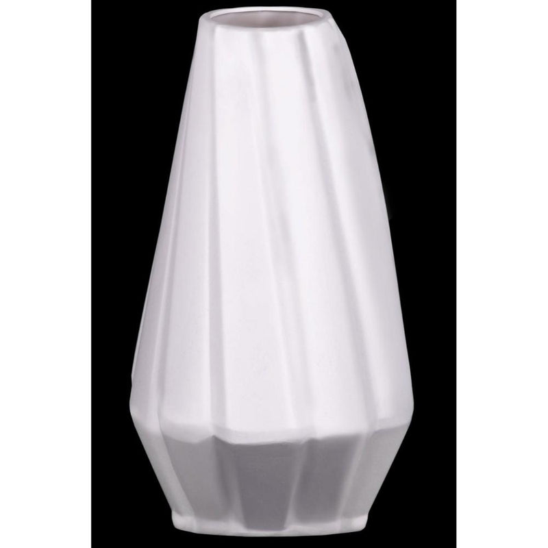 Ceramic Vase With Low Belly And Tapered Bottom, White-Vases-White-Ceramic-Matte Finish-JadeMoghul Inc.