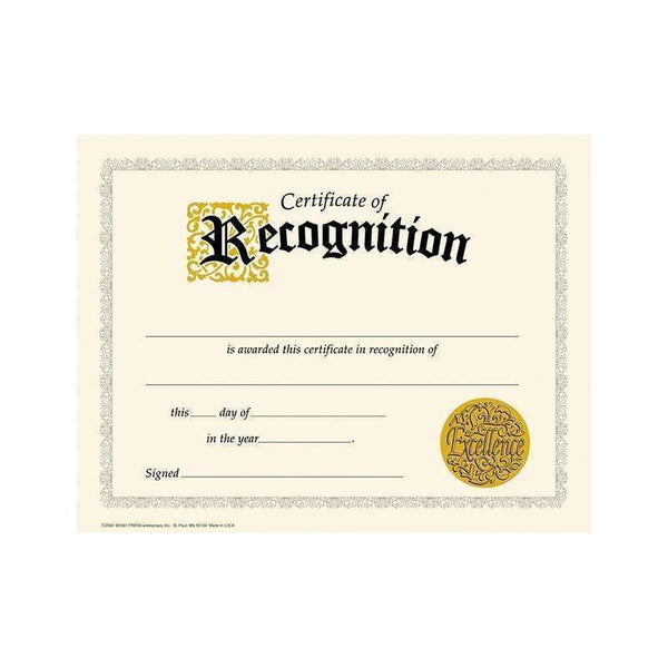 CERTIFICATE OF RECOGNITION 30/PK-Learning Materials-JadeMoghul Inc.