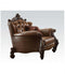 Chair Featuring Deep Button tufted Back and 2 Pillows in Cherry Oak Brown-Accent Chairs-Brown-Wood and Leather-JadeMoghul Inc.