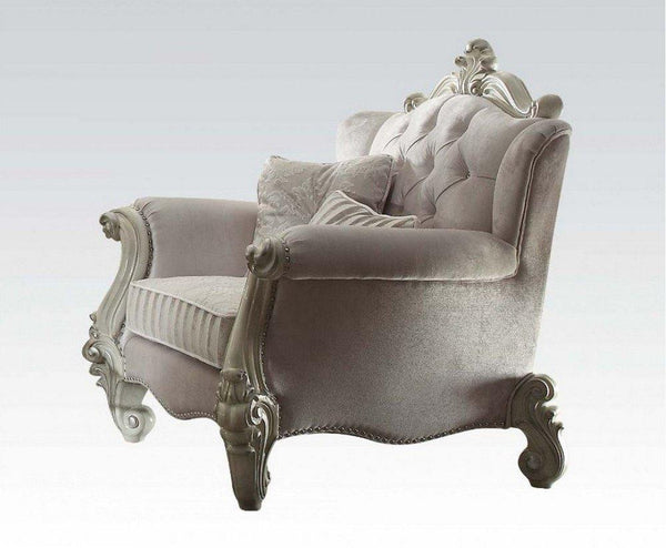 Chair Featuring Deep Button tufted Back and 2 Pillows in Ivory White-Accent Chairs-White-Wood and Fabric-JadeMoghul Inc.