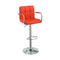 Chair Style Barstool With Faux Leather Seat And Gas Lift Red And Silver Set of 2