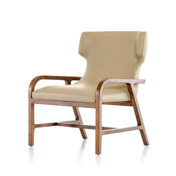 Chairs Accent Chair - 32" Walnut Wood and Taupe Leatherette Accent Chair HomeRoots