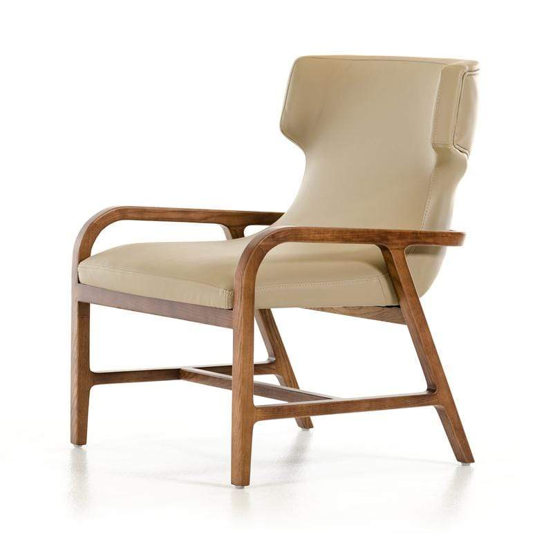 Chairs Accent Chair - 32" Walnut Wood and Taupe Leatherette Accent Chair HomeRoots