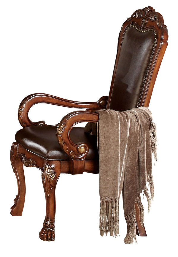 Chairs Armchairs and Accent Chairs - 24" X 25" X 46" PU Cherry Oak Wood Poly Resin Upholstery Arm Chair (Set-2) HomeRoots