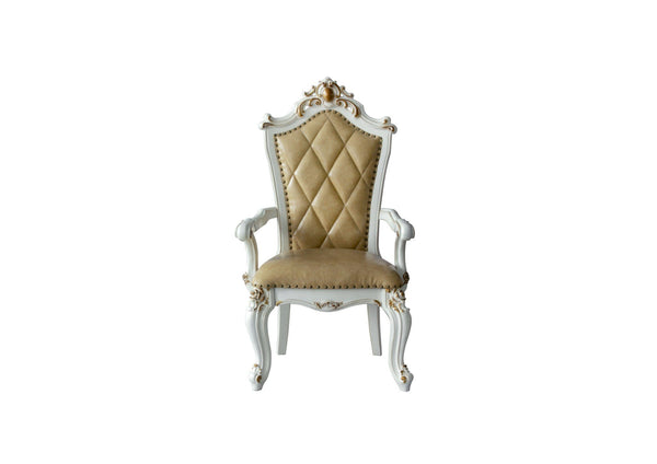 Chairs Armchairs and Accent Chairs - 27" X 28" X 48" PU Antique Pearl Wood Poly-Resin Upholstered (Seat) Arm Chair (Set-2) HomeRoots