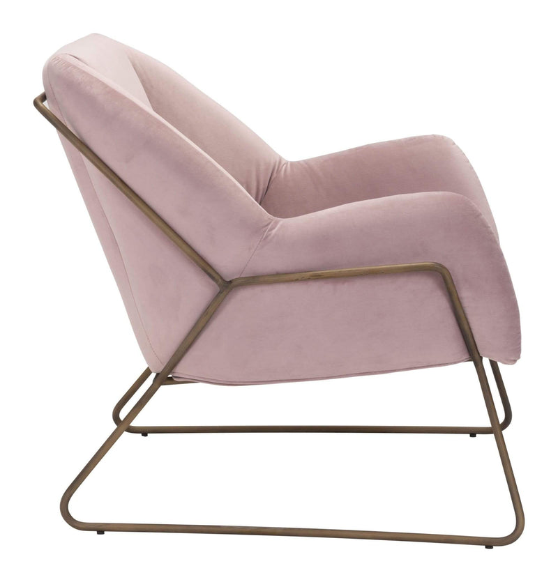Chairs Armchairs and Accent Chairs - 28" x 29.9" x 30.3" Pink Velvet, Painted Steel, Arm Chair HomeRoots