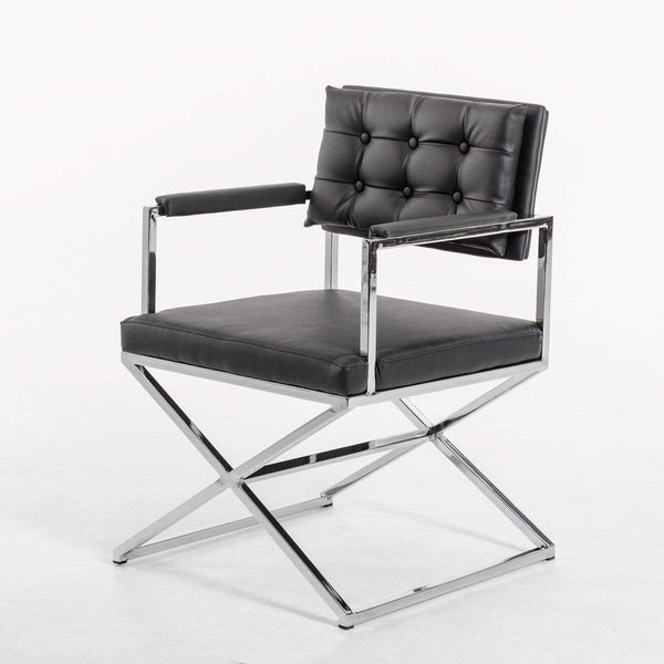 Chairs Armchairs and Accent Chairs - 33" Black Leatherette and Steel Dining Arm Chair HomeRoots