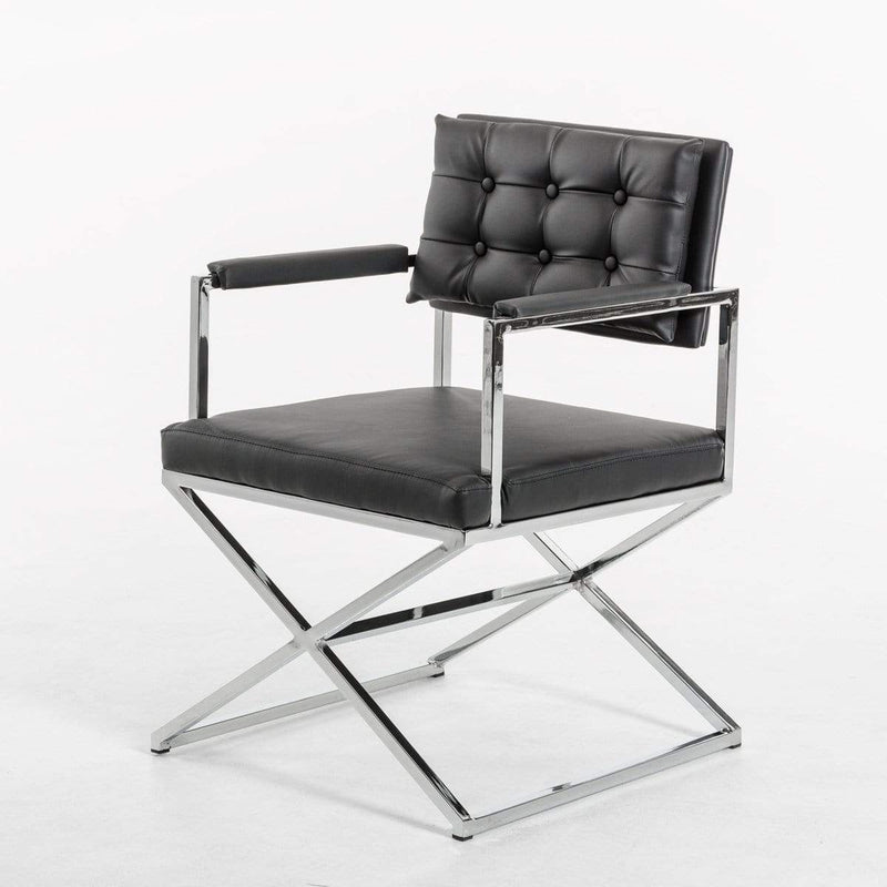 Chairs Armchairs and Accent Chairs - 33" Black Leatherette and Steel Dining Arm Chair HomeRoots