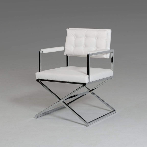 Chairs Armchairs and Accent Chairs - 33" White Leatherette and Steel Dining Arm Chair HomeRoots