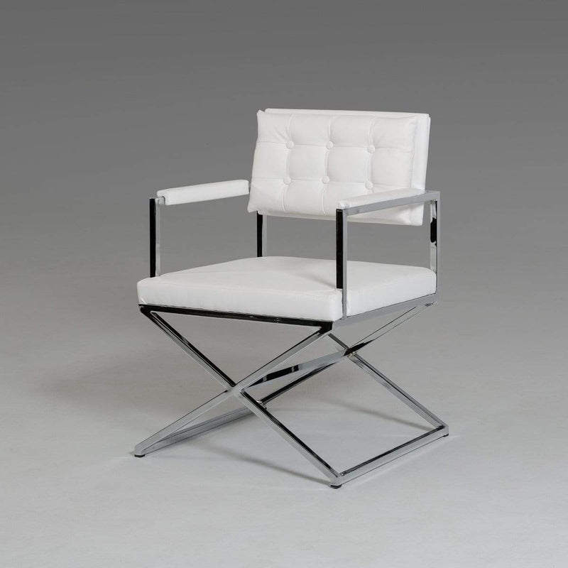 Chairs Armchairs and Accent Chairs - 33" White Leatherette and Steel Dining Arm Chair HomeRoots