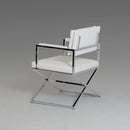 Chairs Armchairs and Accent Chairs - 33" White Leatherette and Steel Dining Arm Chair HomeRoots