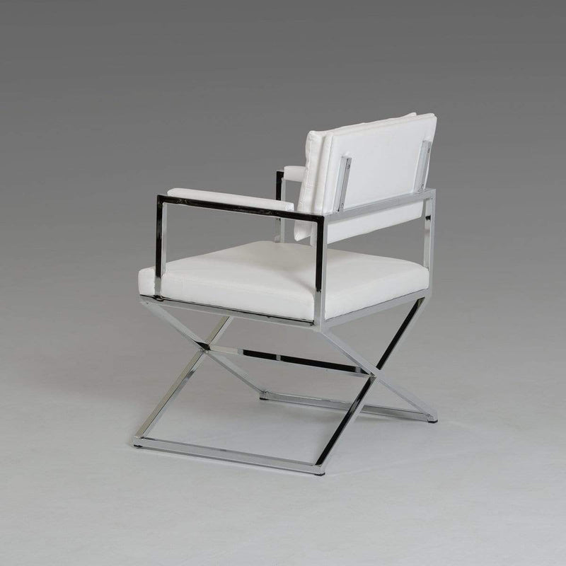 Chairs Armchairs and Accent Chairs - 33" White Leatherette and Steel Dining Arm Chair HomeRoots