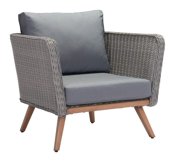 Chairs Armchairs and Accent Chairs - 35.4" x 30.3" x 33.9" Natural & Gray, Synthetic Weave & Aluminium, Arm Chair HomeRoots