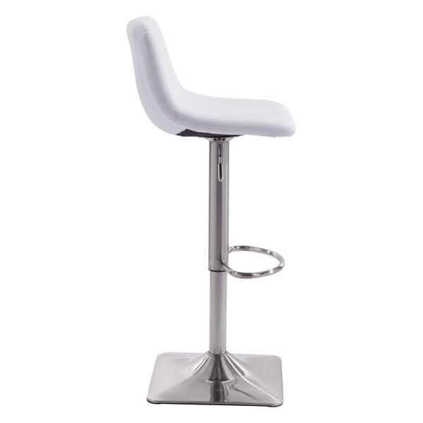 Bar Chairs - 17.3" X 18" X 42.9" White Leatherette Brushed Steel Bar Chair