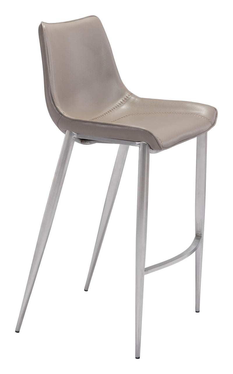 Chairs Bar Chairs - 20.7" x 21.7" x 43.3" Gray, Leatherette, Brushed Stainless Steel, Bar Chair - Set of 2 HomeRoots