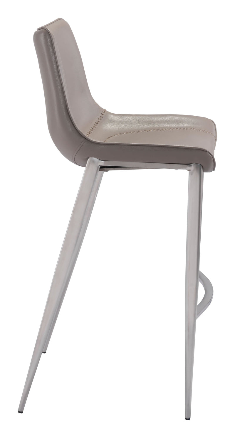 Chairs Bar Chairs - 20.7" x 21.7" x 43.3" Gray, Leatherette, Brushed Stainless Steel, Bar Chair - Set of 2 HomeRoots