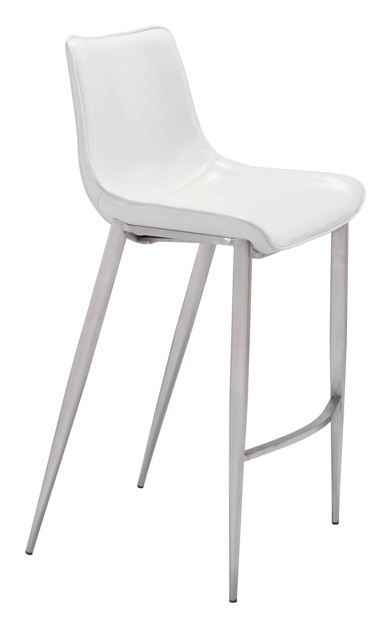 Chairs Bar Chairs - 20.7" x 21.7" x 43.3" White, Leatherette, Brushed Stainless Steel, Bar Chair - Set of 2 HomeRoots