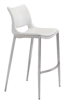 Chairs Bar Chairs - 20.9" x 21.7" x 40.9" White, Leatherette, Brushed Stainless Steel, Bar Chair - Set of 2 HomeRoots