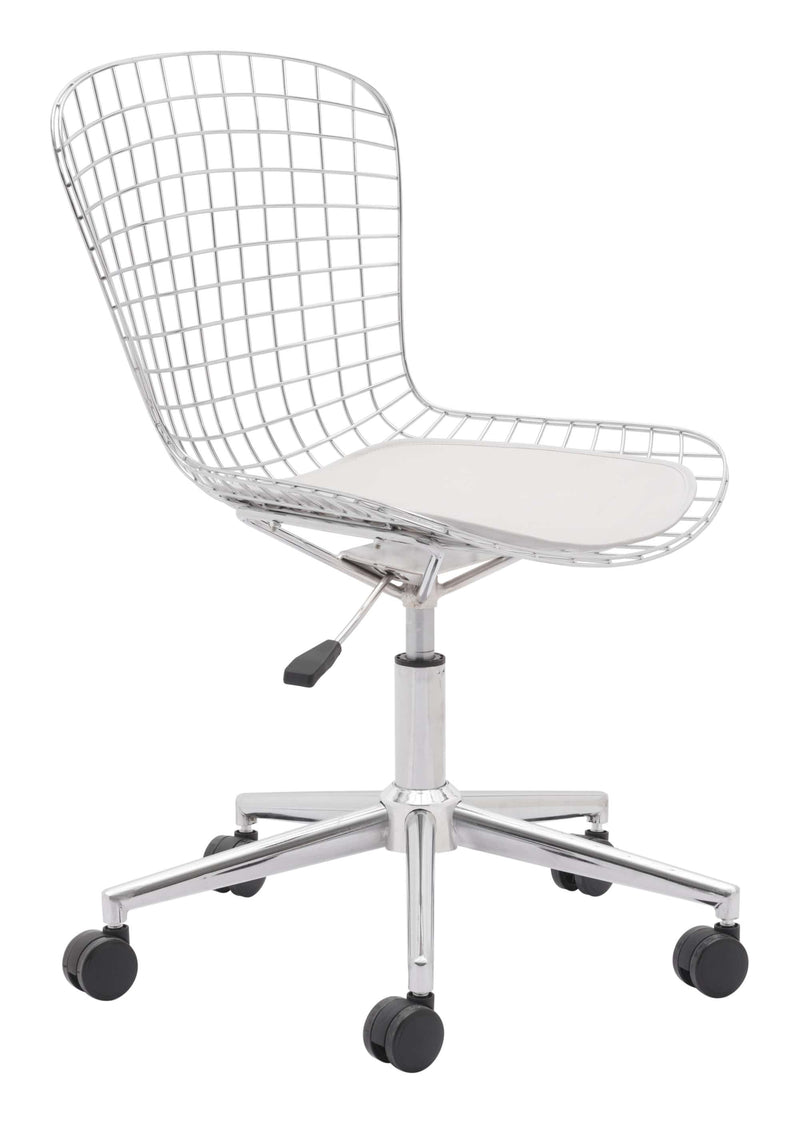 Chairs Best Office Chair - 23.2" x 23.2" x 33.1" Chrome w/ White, Leatherette, Chromed Steel, Office Chair w/ Cushion HomeRoots