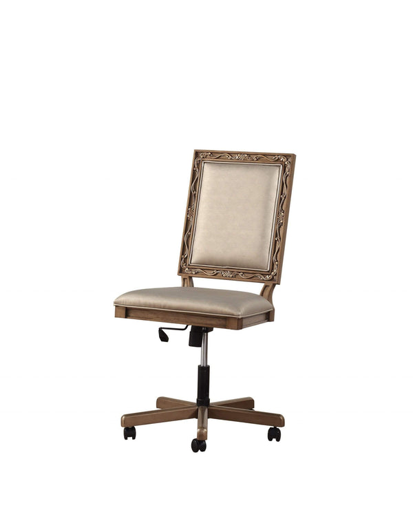Chairs Best Office Chair - 24" X 22" X 41" Champagne PU Antique Gold Wood Upholstered (Seat) Executive Office Chair HomeRoots