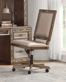 Chairs Best Office Chair - 24" X 22" X 41" Champagne PU Antique Gold Wood Upholstered (Seat) Executive Office Chair HomeRoots