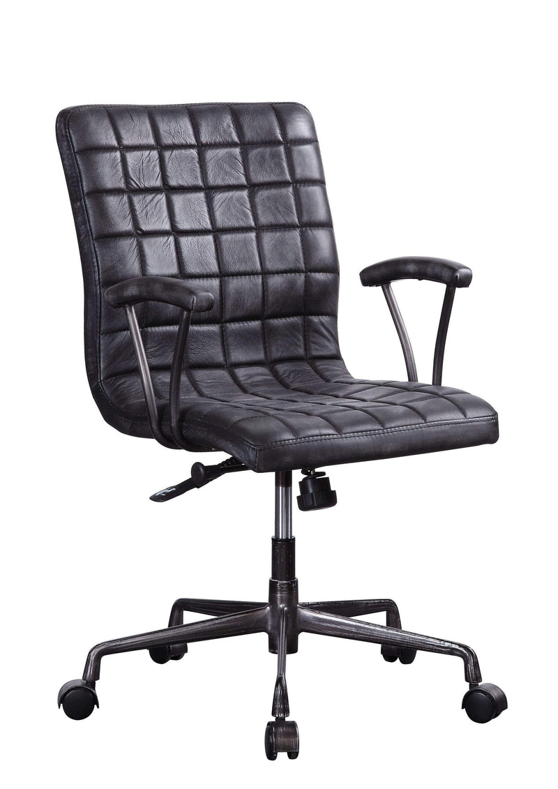 Chairs Best Office Chair - 24" X 25" X 36" Vintage Black Top Grain Leather Aluminum Metal Upholstered (Seat) Casters Engineered Wood Executive Office Chair HomeRoots