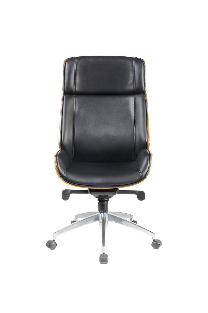 Chairs Best Office Chair - 26" X 23" X 49" Black Bonded Leather Walnut Metal Wood Upholstered (Seat) Casters Executive Office Chair HomeRoots