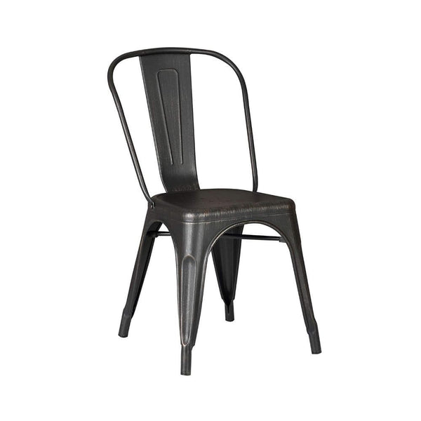 Chairs Black Accent Chair - 18" Black Distressed Metal Dining Chair With Back in a Set of 2 HomeRoots