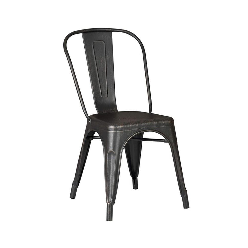 Chairs Black Accent Chair - 18" Black Distressed Metal Dining Chair With Back in a Set of 2 HomeRoots