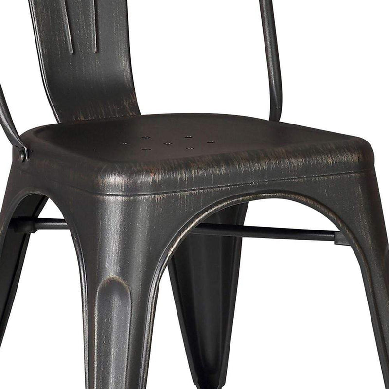 Chairs Black Accent Chair - 18" Black Distressed Metal Dining Chair With Back in a Set of 2 HomeRoots