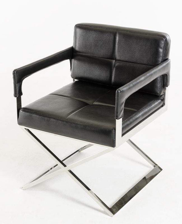 Chairs Black Accent Chair - 30" Black Bonded Leather and Metal Accent Chair HomeRoots