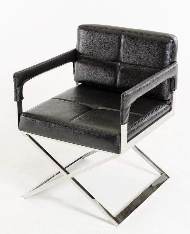 Chairs Black Accent Chair - 30" Black Bonded Leather and Metal Accent Chair HomeRoots