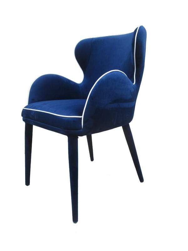 Chairs Blue Accent Chair - 33" Blue Fabric and Metal Dining Chair HomeRoots