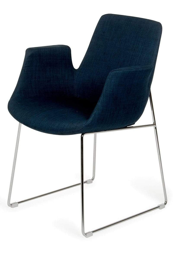 Chairs Blue Accent Chair - 33" Blue Fabric, Polyester, and Metal Dining Chair HomeRoots
