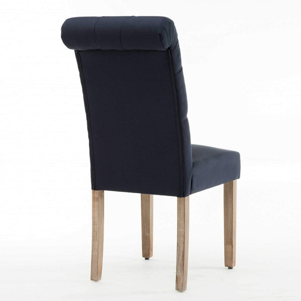 Chairs Blue Accent Chair - Blue Roll Top Tufted Linen Fabric Modern Dining Chair in a Set of 2 HomeRoots