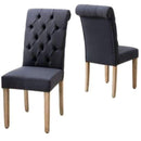 Chairs Blue Accent Chair - Blue Roll Top Tufted Linen Fabric Modern Dining Chair in a Set of 2 HomeRoots
