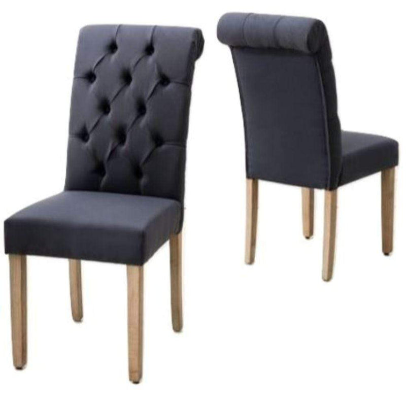 Chairs Blue Accent Chair - Blue Roll Top Tufted Linen Fabric Modern Dining Chair in a Set of 2 HomeRoots