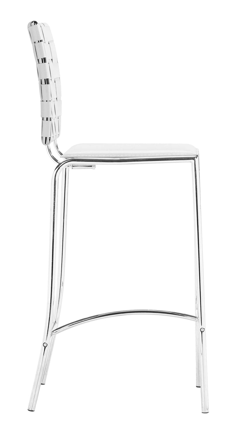 Chairs Counter Height Chairs - 15" x 19" x 39" White, Leatherette, Chromed Steel, Cross Counter Chair - Set of 2 HomeRoots